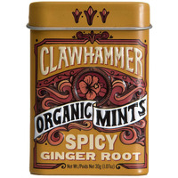 Clawhammer Organic Mints Spicy Ginger Root | Organic Cane Sugar, Natural Flavors, No Artificial Colors Or Sweeteners | Kosher Certified, Vegan, Gluten Free | Aspartame & Xylitol Free | 30 Count Tin (Pack Of 12)