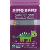 Dino Bars | Organic Fruit Bar For Kids | Organic Toddler Bars And Dinosaur Snacks | Fruit + Oats + Hemp Hearts + Coconut Oil With Edible Paper | Sweet Potato And Raspberry Kids Bar | Age 1+ | 10 Pack