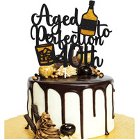 Aged To Perfection 40Th Birthday Cake Topper - Whiskey 40Th Birthday Black Glitter Cake Topper - Vintage 1983 Happy 40Th Birthday Party Cake Decoration