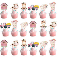 Hotop 48 Pcs Farm Animal Birthday Cupcake Toppers Farm Animal Theme Party Supplies Baby Shower Picks Barnyard Birthday Party Supplies For Girls Floral Pink Cute