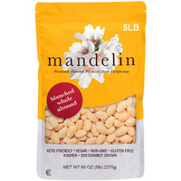 Mandelin Blanched Whole Almonds, 100% Almonds (5 Lb / 80Oz), Non-Gmo, Gluten Free, Vegan, Keto, Plant Based Diet Friendly, Kosher For Passover, Every Batch Tested For Quality