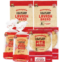 Joseph's Combo Value Pack, Flax, Oat Bran & Whole Wheat, Low Carb Pita Bread, Lavash Bread, And Mini Pita, Fresh Baked (2 Packs Each, 6 Packages Total)