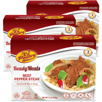Kosher Beef Pepper Steak & Rice, Mre Meat Meals Ready To Eat (3 Pack) Prepared Entree Fully Cooked, Shelf Stable Microwave Dinner - Travel, Military, Camping, Emergency Survival Protein Food Supply