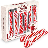 Peppermint Spoons - Pack Of 12 Stunning Candy Cane Spoons - Perfect Christmas Candy - Delicious And Colorful Peppermint Candy - Ideal For Hot Chocolate On Christmas Eve