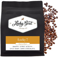 Lucky Goat Espresso Blend Whole Bean Coffee - Lucky 7 - Snappy, Spicy Body, Citric Acidity, Dark Chocolate, Complex - Medium Roast, 12 Ounce Bag, 100% Arabica