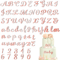 Jspupifip 64Pcs Rose Gold Acrylic Cake Topper, Glitter Numbers & Alphabet Decor, Personalized Cake Picks For Anniversary, Baby Shower, Wedding Party Supplies