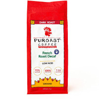 Puroast Low Acid Coffee Decaf , Decaf French Roast Ground, Dark Roast, High Antioxidants & High Ph, No Bitter Aftertaste, Reduced Heartburn & Gerd, Suitable For Cold Brew - 12 Oz