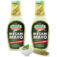Wasabi O Spicy Mayonnaise - Premium Mayo Cream With Real Wasabi, Fat Free, Healthy, Vegan Japanese Mayonnaise Sauce For Dressing & Seasoning, 170G Squeeze Mayo Bottle Pack Of 2