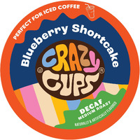 Crazy Cup Decaf Blueberry Coffee Pods, Single Serve Blueberry Shortcake Decaf Hot Or Iced Coffee Cups For Keurig K Cups Machines, Flavored Coffee Blueberry Pods, 22 Count
