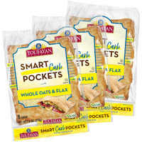Toufayan Smart Carb Smart Pockets Pita Bread | Low Carb, Low Calorie, Vegan (3 Pack, 18 Pitas Total)