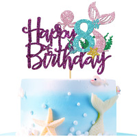 Roadsea Mermaid Happy 8Th Brithday Cake Topper - Under The Sea Theme Girl Kid Night Birthday Cake Supplies/Ocean World 8Th Mermaid Birthday Party Decoration - Purple Glitter (8Th)