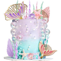 Mermaid Cake Topper Big Mermaid Tails Seaweed Bubbles Shells And Golden Ginkgo Leaves Cake Set For Mermaid Under The Sea Cake Decor