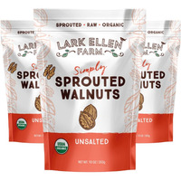 Lark Ellen Farm Unsalted Walnuts, Raw Sprouted Healthy Snack, Keto, Certified Usda Organic, Gluten-Free, Vegan, Individual Whole Nuts (10 Oz, 3 Pack)