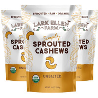 Lark Ellen Farm Whole Cashews, Unsalted Raw Sprouted Nuts, Certified Usda Organic, Gluten-Free, Vegan Snacks (10 Oz, 3 Pack)