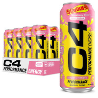 C4 Performance Energy Drink | Starbust Strawberry | Zero Sugar Carbonated Preworkout Energy | 200Mg Caffeine With Beta Alanine | 16 Fl Oz (12 Pack)