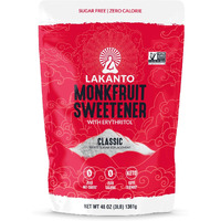 Lakanto Monk Fruit Sweetener With Erythritol, Cane Sugar Substitute From Monk Fruit Extract, Classic White Sugar Replacement For Baking, Coffee & Tea, Gluten Free, Low Carb, Non Gmo, Keto, 3 Lb Bag