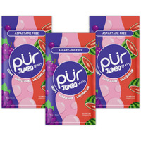 Pur Jumbo Gum | Aspartame Free Chewing Gum | 100% Xylitol | Natural Bubblegum, Grape, Watermelon Flavor, 20 Pieces (Pack Of 3)
