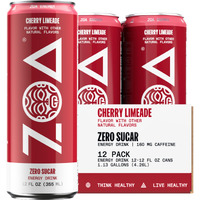 Zoa Zero Sugar Energy Drinks, Cherry Limeade - Sugar Free With Electrolytes, Healthy Vitamin C, Amino Acids, Essential B-Vitamins, And Caffeine From Green Tea - 12 Fl Oz (12-Pack)