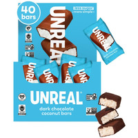 Unreal Dark Chocolate Coconut Bars (40 Mini Bars) | Vegan, 3G Sugar, & 3 Simple Ingredients | Non-Gmo, Gluten Free, & Fair Trade | .53Oz Each