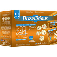 Drizzilicious Mini Rice Cakes Birthday Cake - Rice Crisps, Healthy Snack For Adults And Kids, Flavored Rice Cakes, Vegan, Gluten Free, Allergen Free, Only 90 Calories Per Bag - 0.74 Oz (Pack Of 10)