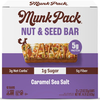 Munk Pack Nut & Seed Bar Caramel Sea Salt | 1G Sugar, Low Carb & Keto, 5G Protein | Gluten Free, Plant Based, Zero Added Sugar | Sweet & Salty Breakfast & Snack Bars | 12 Count