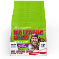 Big League Chew Swingin' Sour Apple Bubble Gum - Tart & Tangy Apple Flavor Burst | Ideal For Baseball Games, Teams, Concessions, Parties, And More | Pack Of 12 Bags (2.12Oz Each)