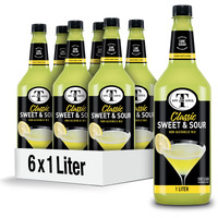 Mr & Mrs T Sweet & Sour Mix, 1 L Bottle (Pack Of 6), Sweet And Sour Blend Flavored Cocktail Mixer, Made With Cane Sugar, Perfect For Cocktails And Mocktail Drinks