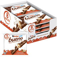 Kinder Bueno Milk Chocolate And Hazelnut Cream, Bulk 8 Pack, 4 Bars Per Pack, Individually Wrapped Chocolate Bars, 3 Oz Each