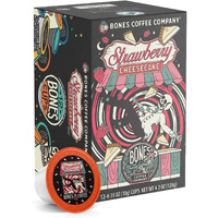 Bones Coffee Company Strawberry Cheesecake Flavored Coffee Pods, Single-Serve Keurig Coffee Pods, 1.0 & 2.0 Keurig Coffee Machine Compatible Low Acid Medium Roast (12 Ct)