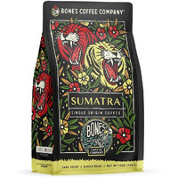 Bones Coffee Company Sumatra Single-Origin Whole Coffee Beans, Low Acid Coffee Made With Arabica Coffee Beans, Dark Roast Gourmet Coffee, Coffee Lover Gift Ideas (12 Oz)
