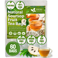 Freshdrinkus, 60 Premium Soursop Graviola Fruit Tea Bags, 100% Natural And Pure From Soursop Fruits, Made With Natural Materials-Corn Fiber Tea Bag, Sugar/Caffeine/Gluten Free, Hoja Guanabana Tea