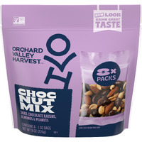 Orchard Valley Harvest Choc Nut Mix Multipack, 1 Oz (Pack Of 8), Dark Chocolate Raisins, Almonds & Peanuts, Gluten Free, Resealable Bag, Non-Gmo, 4G Plant Based Protein Per Serving, On-The-Go Snack