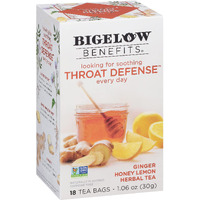 Bigelow Benefits Throat Defense (Ginger Honey Lemon Herbal), 18 Count (Pack Of 6), 108 Total Tea Bags