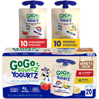 Gogo Squeez Yogurtz Variety Pack, Strawberry & Banana, 3 Oz (Pack Of 20), Kids Snacks Made From Real Yogurt And Fruit, No Fridge Needed, Gluten Free, Nut Free, Recloseable Cap, Bpa Free Pouches