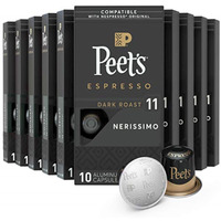 Peet's Coffee, Dark Roast Espresso Pods, Nerissimo Intensity 11, 100 Count (10 Boxes Of 10 Espresso Capsules)