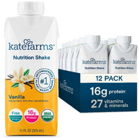 Kate Farms Organic Nutrition Shake, Vanilla, 16G Protein, 27 Vitamins And Minerals, Protein Meal Replacement Drink, Protein Shake, 11 Oz (12 Pack)