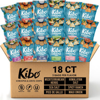 Kibo Chickpea & Lentil Chips Variety Pack: Savory, Plant-Based Protein Chips Nutritious, Vegan & Guilt-Free Snacking - Low-Carb, Low-Calorie, Non-Gmo, Gluten-Free, Kosher Healthy Snacks 1Oz, 18 Pack
