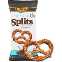 Unique Snacks Extra Salt Splits Pretzels, Original Split-Open Pretzels, Delicious Homestyle Baked Snack Bag, Ou Kosher, And Non-Gmo Food, No Artificial Flavor, 11 Oz. Bag, Pack Of 6