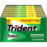 Trident Spearmint Sugar Free Gum, 6 Pocket Packs Of 28 Pieces (168 Total Pieces)