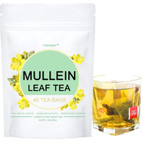 Mullein Leaf Tea Bags - Natural Healthy Herbal Tea For Lung Detox & Respiratory Support, 40 Tea Bags, No Additives & Caffeine Free