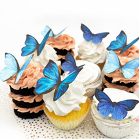 Sugar Robot Inc. Edible Butterflies Large Size Premium Crafted Made In The Usa Cake And Cupcake Toppers, Decoration (Blue)