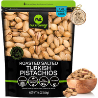 Nut Cravings - Roasted & Lightly Salted Turkish Pistachios Antep (16Oz - 1 Lb) Packed Fresh In Resealable Bag - Nut Snack - Healthy Protein Food, All Natural, Keto Friendly, Vegan, Kosher