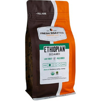 Fresh Roasted Coffee, Organic Ethiopian Sidamo, 12 Oz, Light Roast, Fair Trade Kosher, Whole Bean