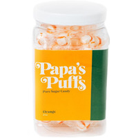 Papa's Puffs Orange Flavored Pure Sugar Candy - Individually Wrapped In Resealable Tub - Fat-Free, Gluten-Free, Cholesterol-Free - Manufactured In The Usa