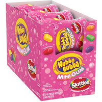 Hubba Bubba Minis Skittles Flavored Sugarfree Bubble Gum, Bulk Gum Bottle 6 Per Pack (Total 240 Pieces)
