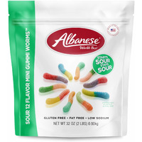 Albanese World's Best Sour 12 Flavor Mini Gummi Worms Candy, 32 Oz Bag