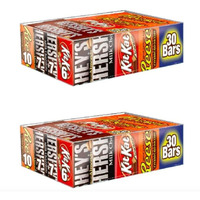 Hershey Uxapzl Chocolate Candy Bar Variety Pack, Hersheys Milk Chocolate With Almonds, Hersheys Milk Chocolate, Reeses Peanut Butter Cups, And Kit Kat Bars 30 Count Box (2 Pack)