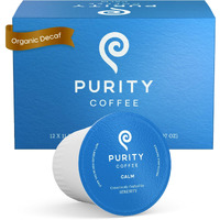 Purity Coffee Calm Decaf Medium Roast Organic Coffee - Usda Certified Organic Specialty Grade Arabica Single-Serve Coffee Pods - Third Party Tested For Mold, Mycotoxins & Pesticides - 12 Ct Box