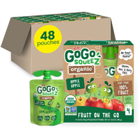 Gogo Squeez Fruit On The Go Organic, Apple Apple, 3.2 Oz (Pack Of 48), Unsweetened Organic Fruit Snacks For Kids, Gluten Free, Nut Free And Dairy Free, Recloseable Cap, Bpa Free Pouches
