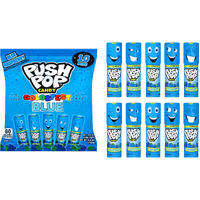 Push Pop Halloween Candy - Individually Wrapped Bulk Blue Lollipops - 10 Ct Hard Candy In Blue Raspberry Flavor, Fun Candy For Kids, Party Favors, Halloween Candy Bowls, Trick Or Treat Goodie Bags